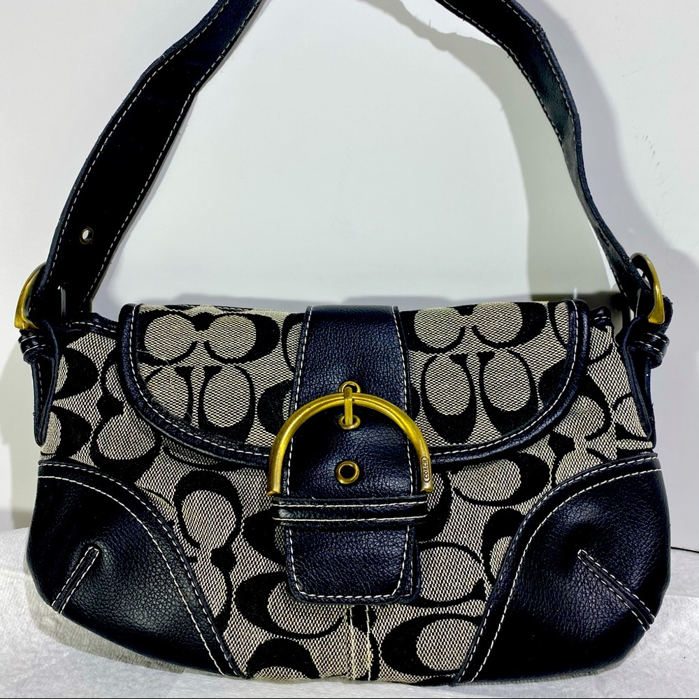 Coach Black & Gray Leather and Canvas Hobo bag